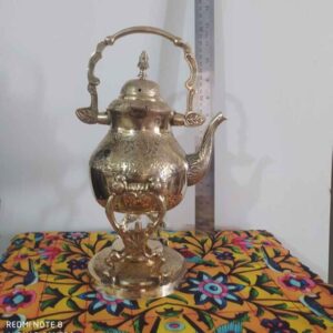 Brass Teapot &amp Warmer Hand-Engraved with Elegant Etched Design Golden