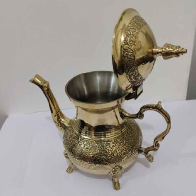 Brass Teapot Hand-Engraved with Elegant Etched Design Peacock