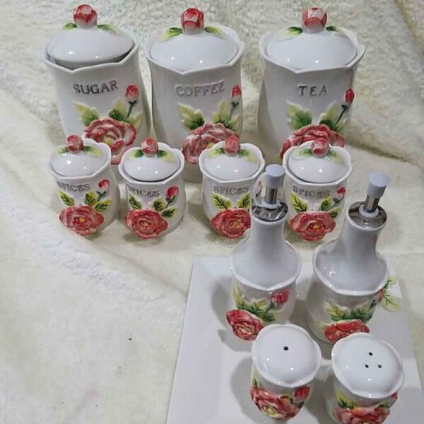 Ceramic Storage Jar - Stylish Storage for Coffee, Tea, & More, Embossed Gol Barjasteh