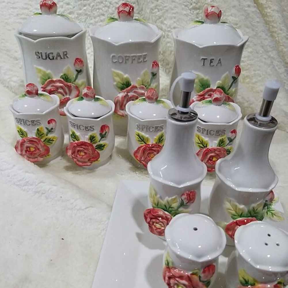 Ceramic Storage Jar – Stylish Storage for Coffee, Tea, & More, Embossed Gol Barjasteh