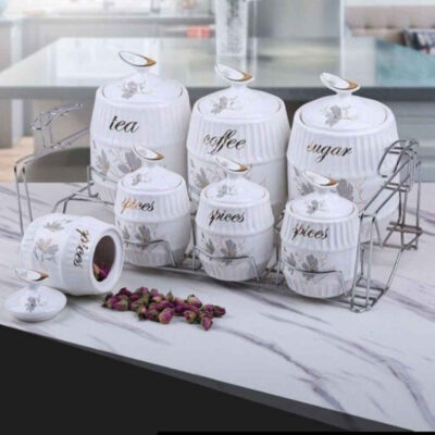 Ceramic Storage Jar – Stylish Storage for Coffee, Tea, & More, Embossed Rahyab
