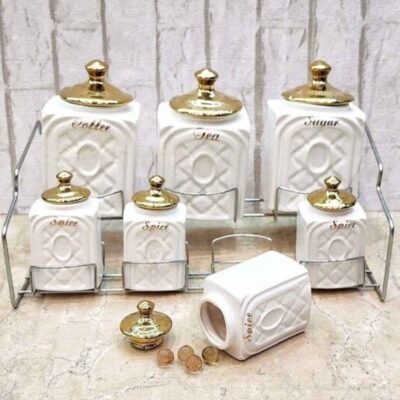 Ceramic Storage Jar – Stylish Storage for Coffee, Tea, & More, Embossed Golden Lid