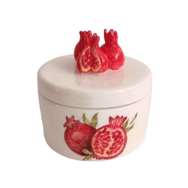 Ceramic Sugar Bowl with Lid Artistic Style Pomegranate Design