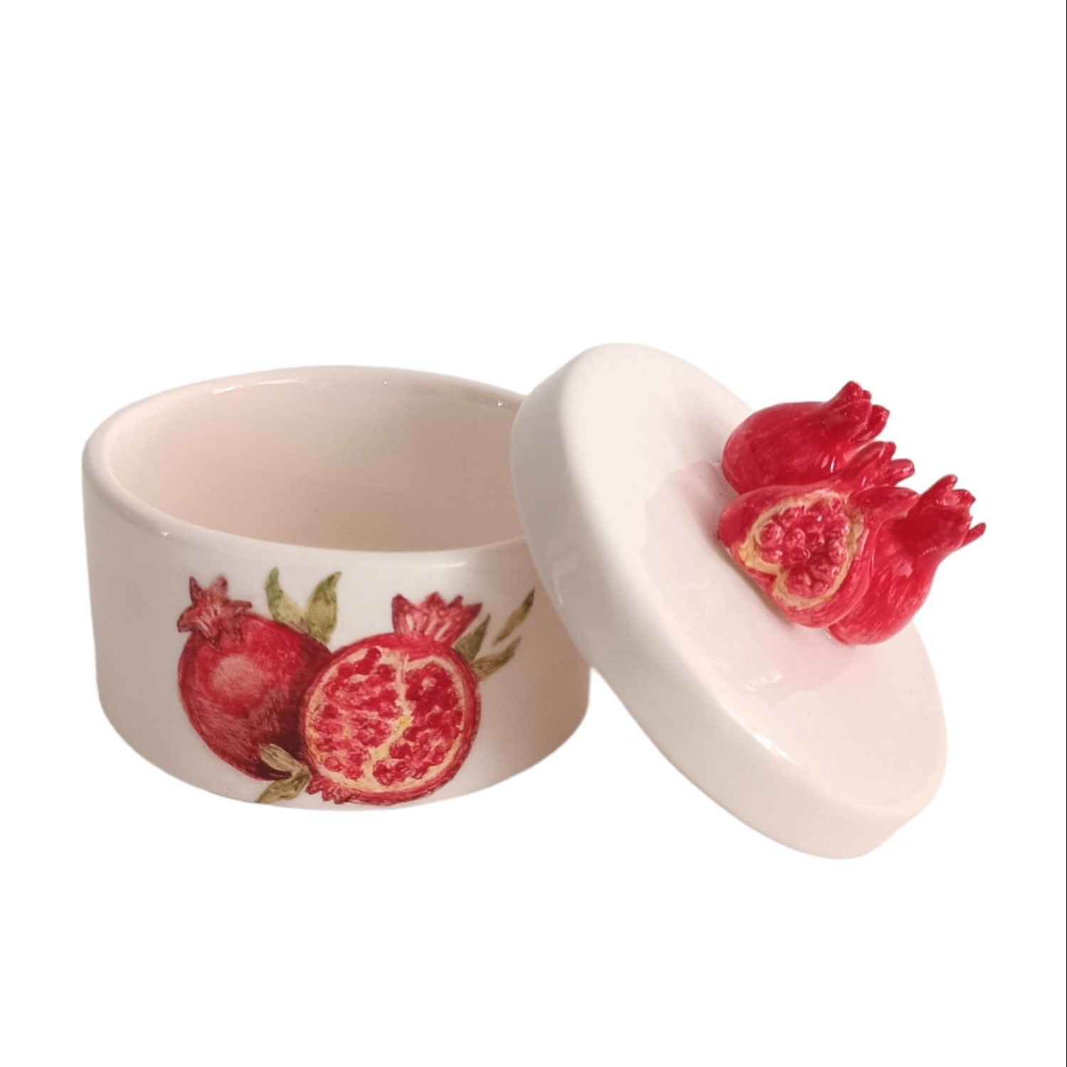 Ceramic Sugar Bowl with Lid Artistic Style Pomegranate Design