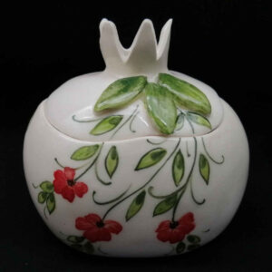 Ceramic Sugar Bowl Pomegranate-Shaped With Floral Design