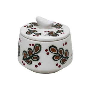 Ceramic Sugar Bowl With Bird-Shaped Handle Leaf Design