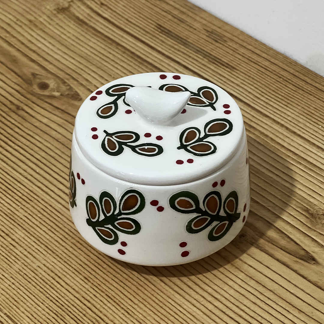 Ceramic Sugar Bowl with Lid Artistic Style Leaf Design