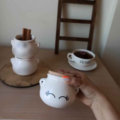 Ceramic Sugar Bowl with Lid Artistic Style Eyelash Pattern
