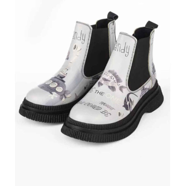 Graffiti Print Chelsea Boots – Synthetic Leather with Fish Pattern