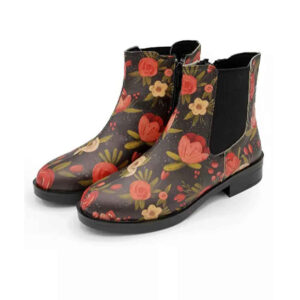 Graffiti Print Chelsea Boots – Synthetic Leather with Floral Design