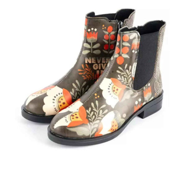 Graffiti Print Chelsea Boots – Synthetic Leather with Floral Pattern