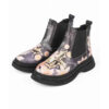 Graffiti Print Chelsea Boots – Synthetic Leather with Flower Design