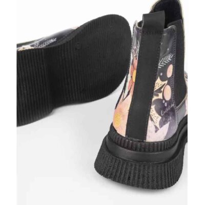 Graffiti Print Chelsea Boots – Synthetic Leather with Flower Design
