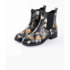 Graffiti Print Chelsea Boots – Synthetic Leather with Orange Flower Pattern