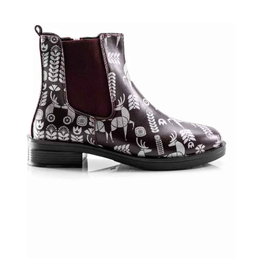 Graffiti Print Chelsea Boots – Synthetic Leather with Deer Pattern