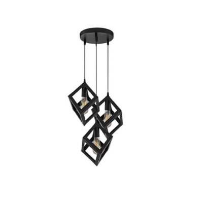 Metal Cluster Pendant Light with Metal Cube Lampshade 3- Lights