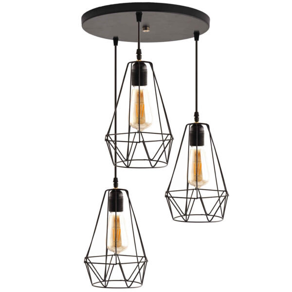 Metal Cluster Pendant Light with Metal Diamond Lampshade 3- Lights