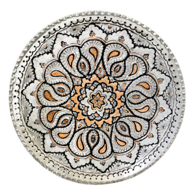 Persian Decorative Copper Engraved Plate Intricate Design