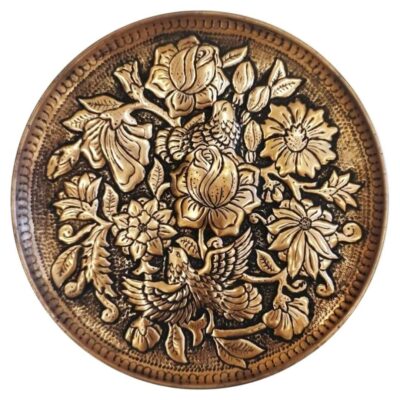 Persian Decorative Copper Engraved Plate Floral Motifs