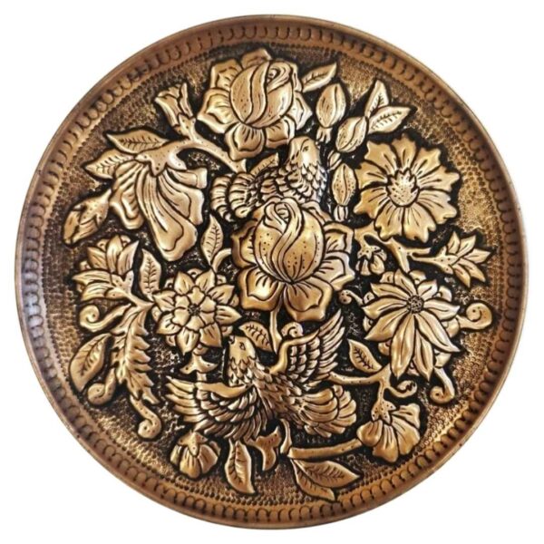 Persian Decorative Copper Engraved Wall Plate Floral Motifs