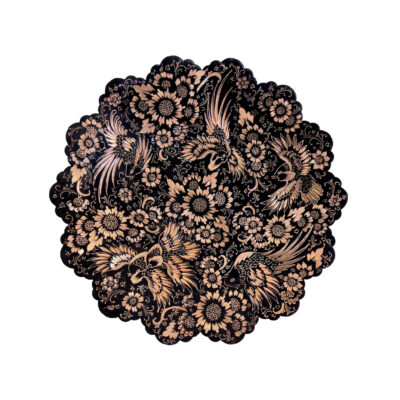 Persian Decorative Copper Engraved Plate Flower & Bird Design