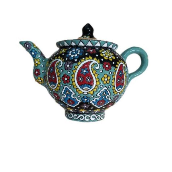 Decorative Pottery Teapot with Paisley Minakari Enameling Design