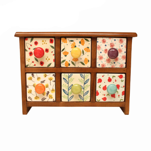 Handcrafted 6 Ceramic Drawers Chest with Wooden Box