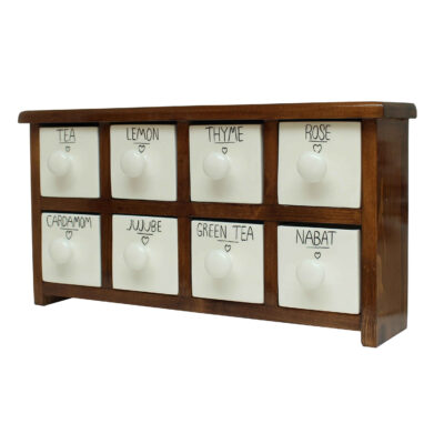 Handcrafted 8 Ceramic Drawers Chest with Wooden Box