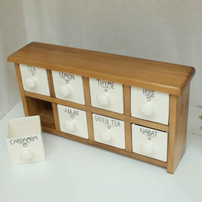 Handcrafted 8 Ceramic Drawers Chest with Wooden Box