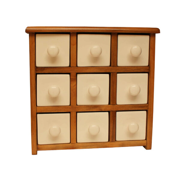 Handcrafted 9 Ceramic Drawers Chest with Wooden Box