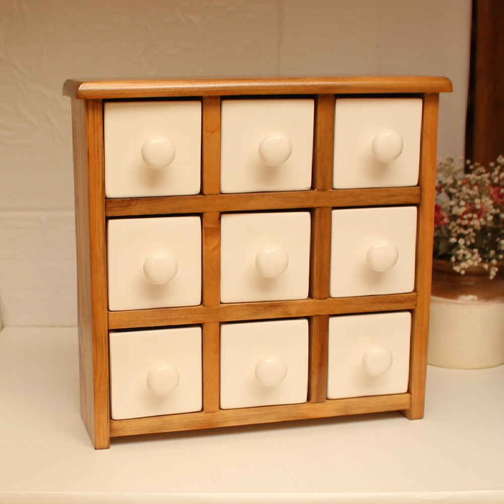 Handcrafted 9 Ceramic Drawers Chest with Wooden Box