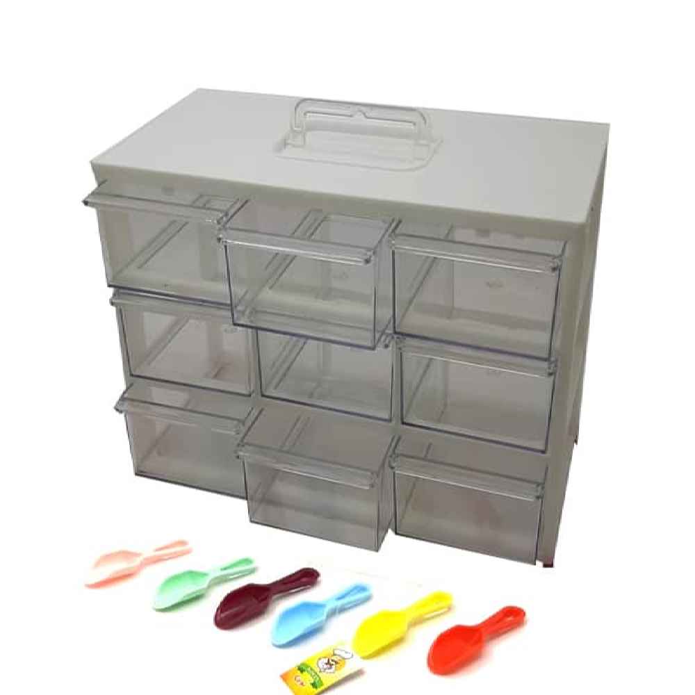 Plastic Drawers Storage Box with 9-Cabinet & Colorful Spoons