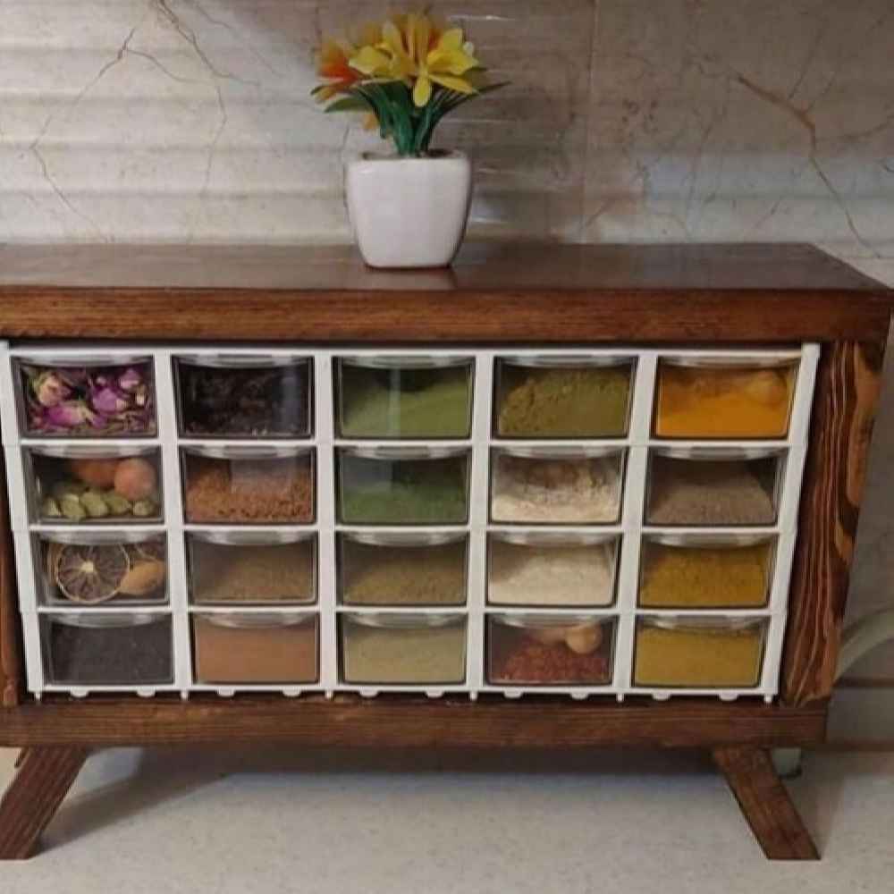Elegant Wooden Box – Stylish Storage Solution with 20-Cabinet Plastic Drawers