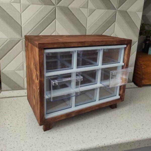 Elegant Wooden Box – Stylish Storage Solution with 9-Cabinet & Plastic Drawers