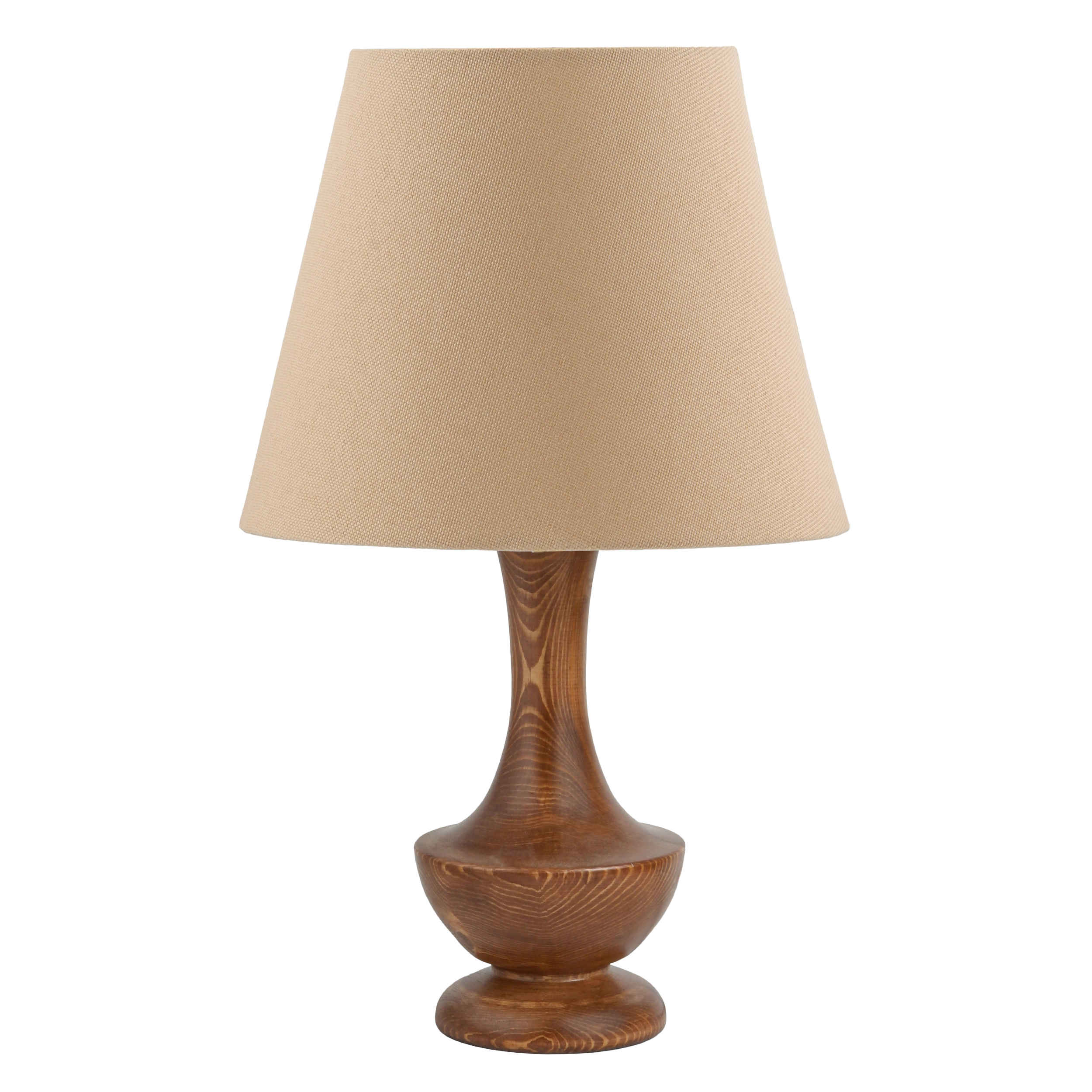 Accent Wooden Table Lamp With Fabric Lampshade Handcrafted Raha