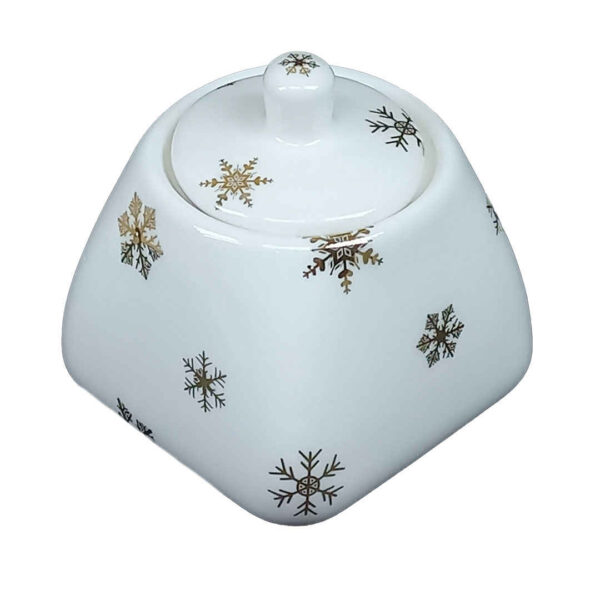 Ceramic Sugar Bowl with Lid Artistic Style Snowflake