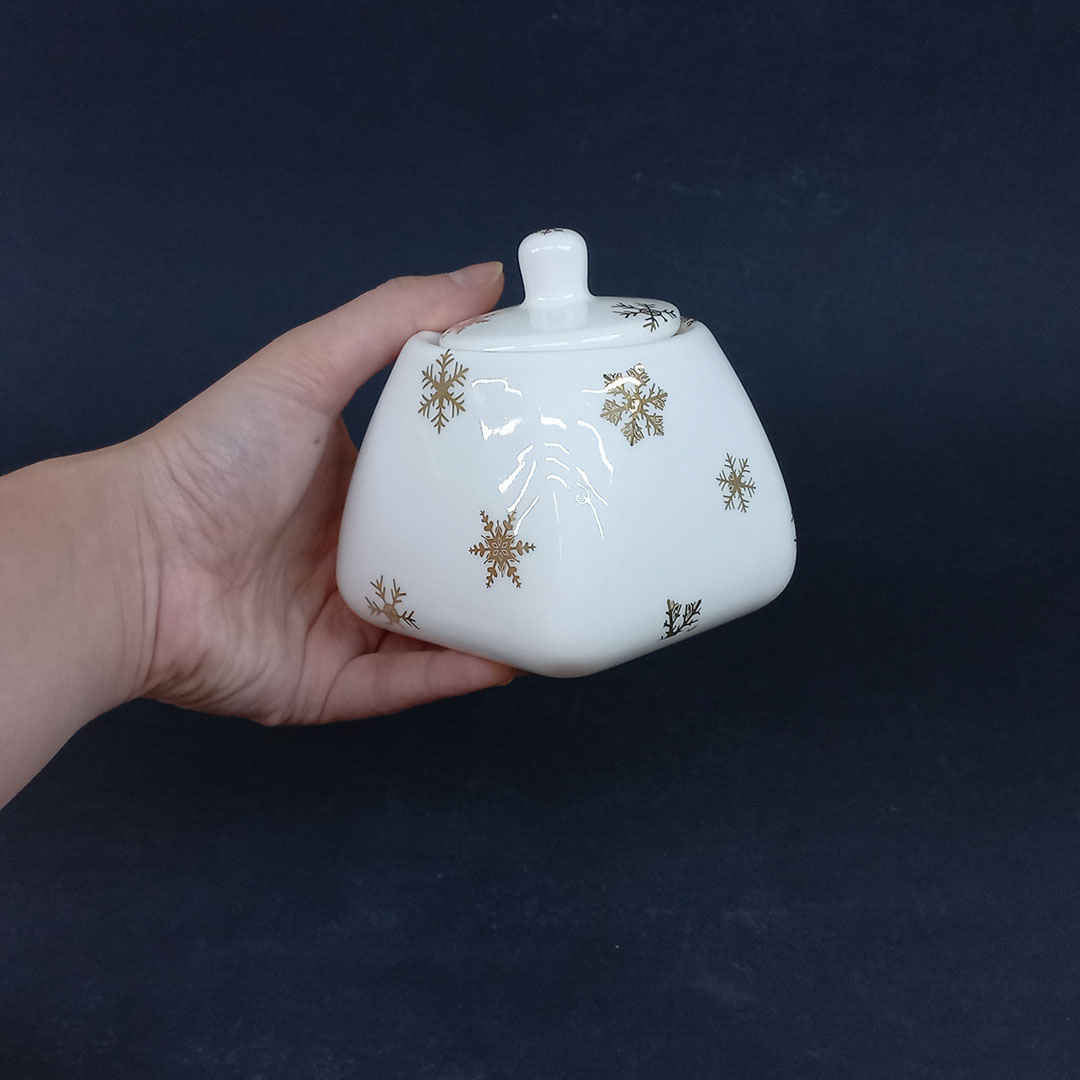 Ceramic Sugar Bowl with Lid Artistic Style Snowflake