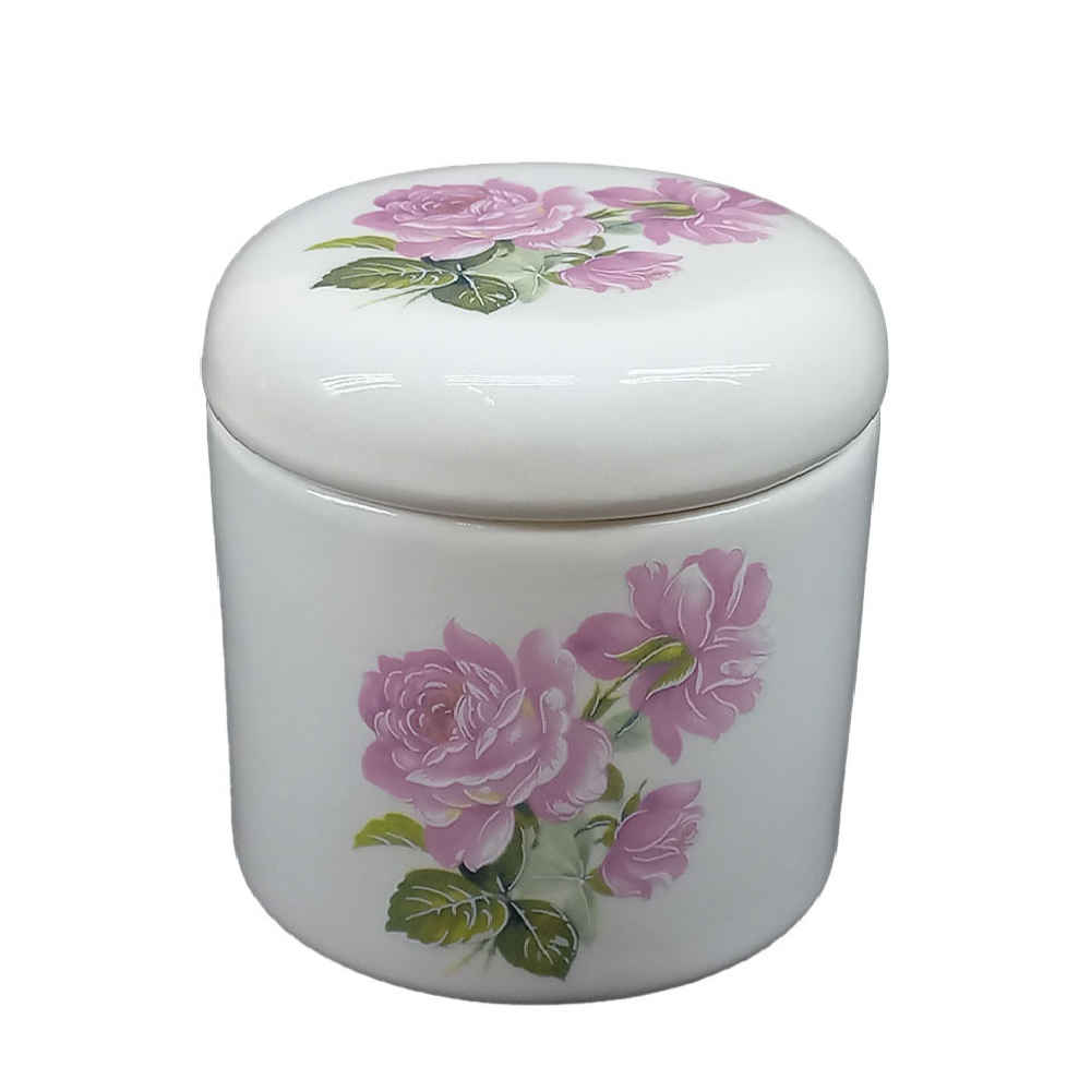 Ceramic Sugar Bowl with Lid Artistic Style Rose Pattern