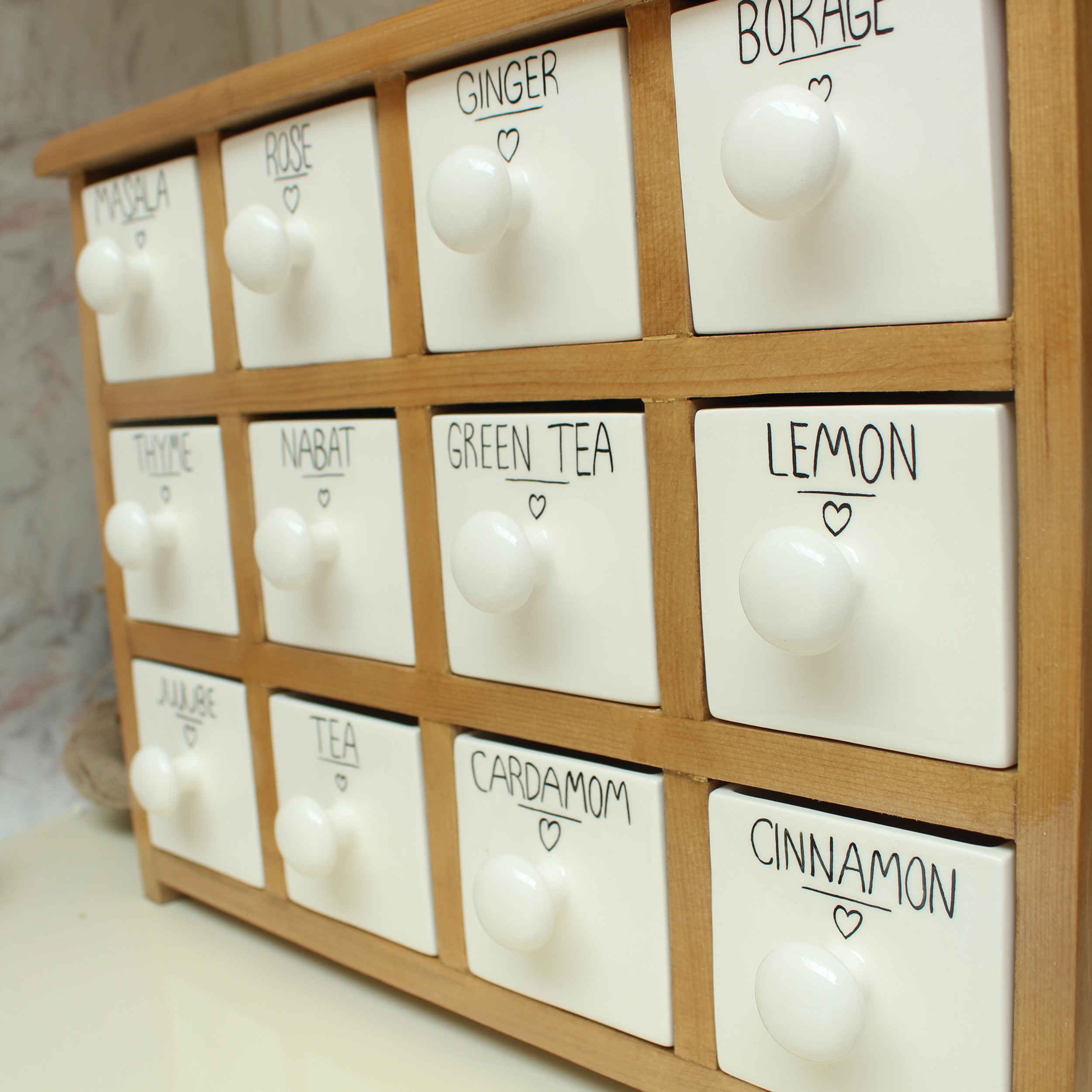 Handcrafted 12 Ceramic Drawers Chest with Wooden Box