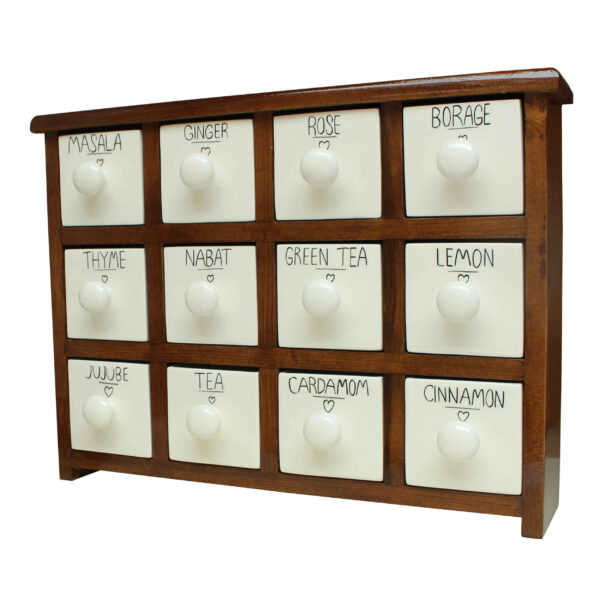 Handcrafted 12 Ceramic Drawers Chest with Wooden Box
