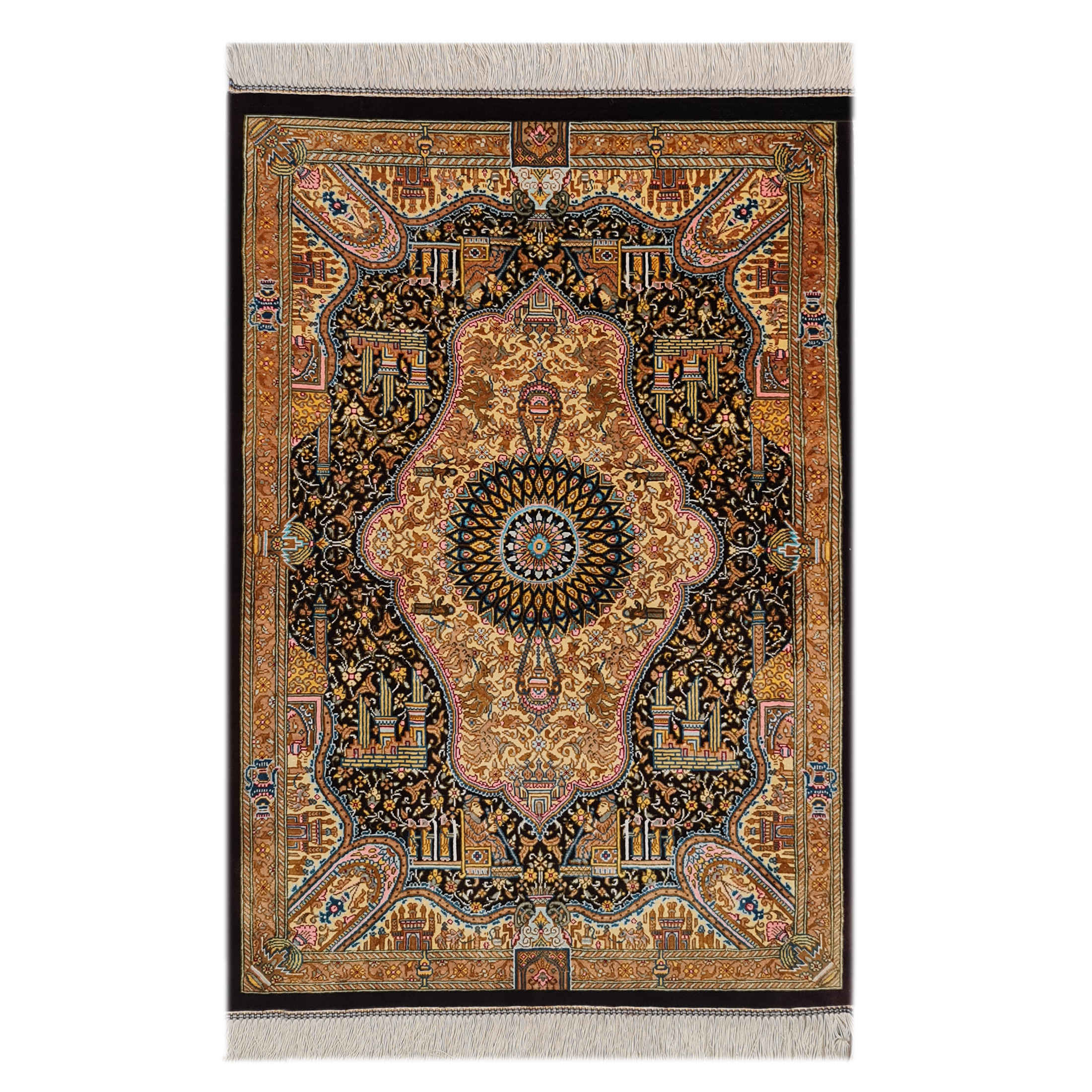Authentic Persian Prayer Silk Rug Hand-Knotted & Luxurious Sajada Dastbaf