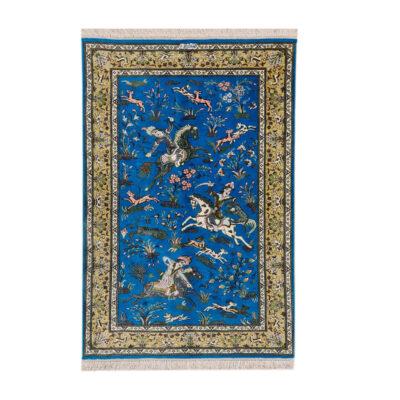 Authentic Persian Prayer Silk Rug Hand-Knotted & Luxurious Sajada Hunting