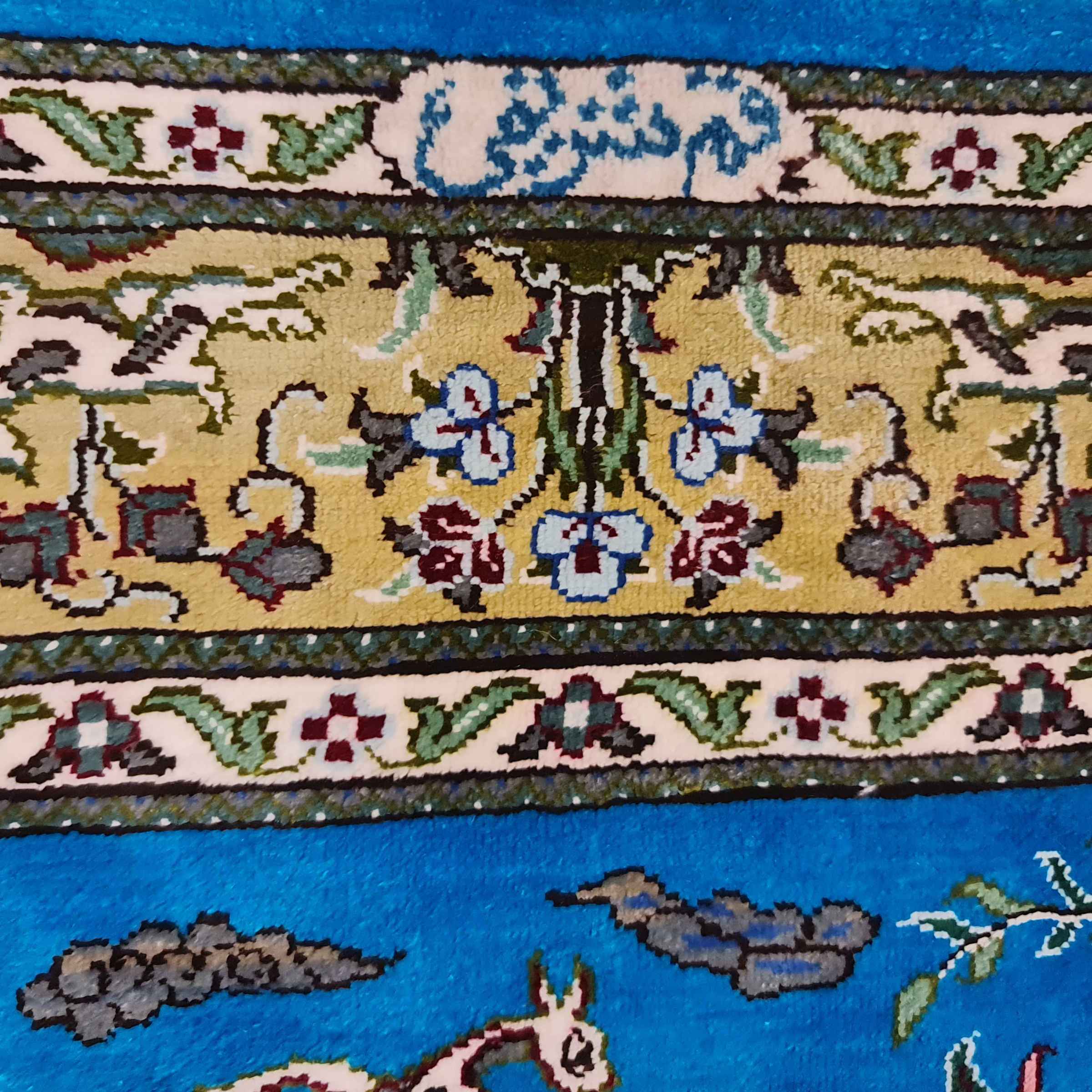 Authentic Persian Prayer Silk Rug Hand-Knotted & Luxurious Sajada Hunting