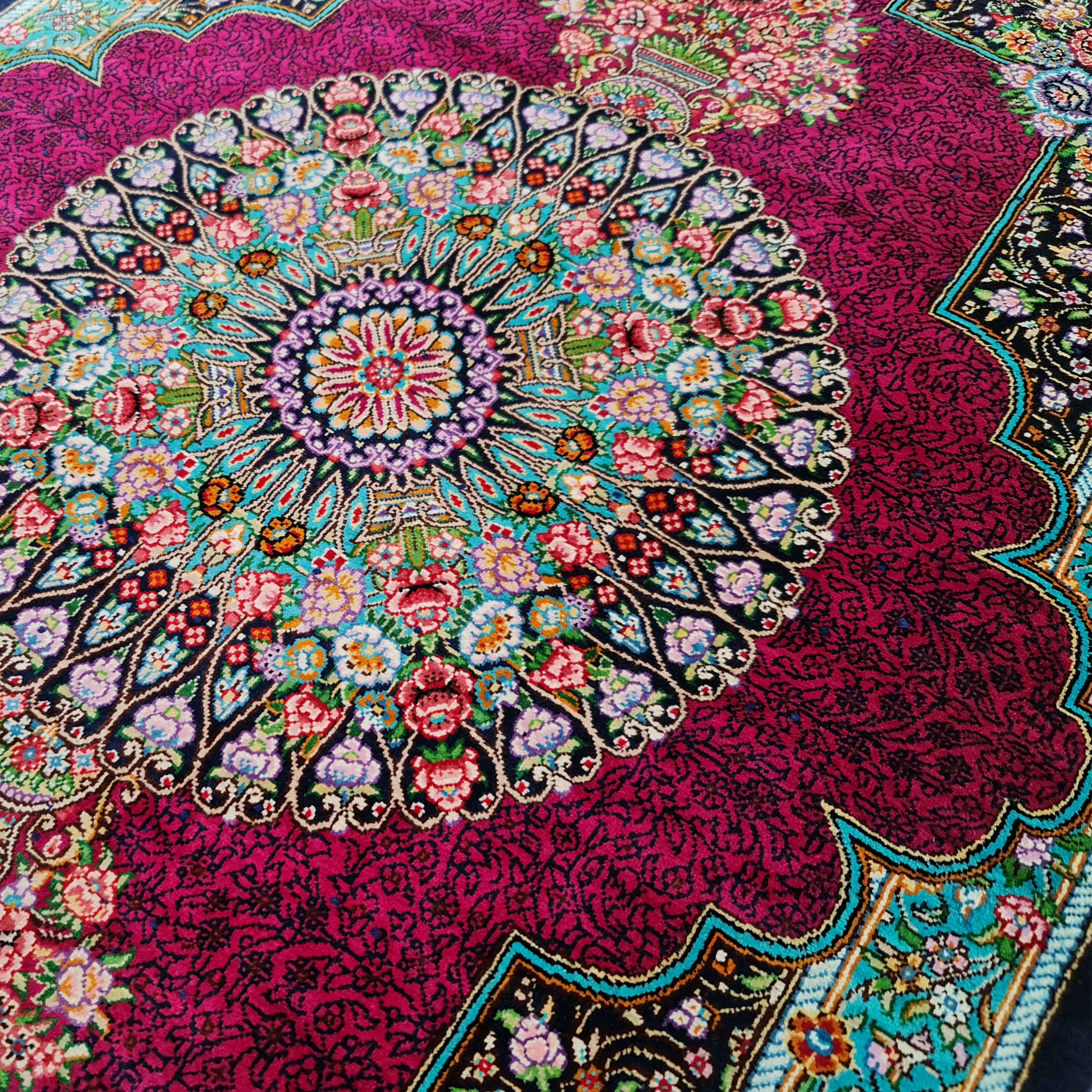 Authentic Persian Prayer Silk Rug Hand-Knotted & Luxurious Sajada Keyvan