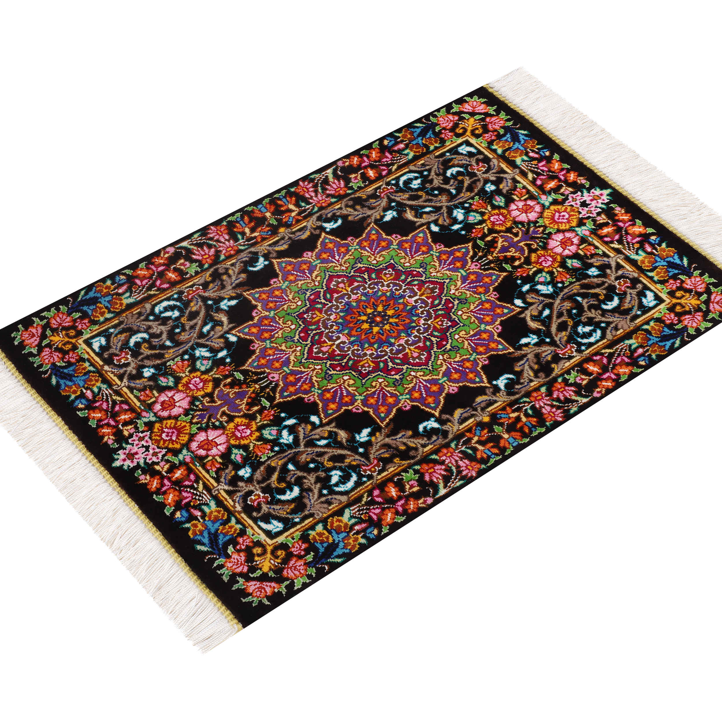 Authentic Persian Prayer Silk Rug Hand-Knotted & Luxurious Sajada Medallion