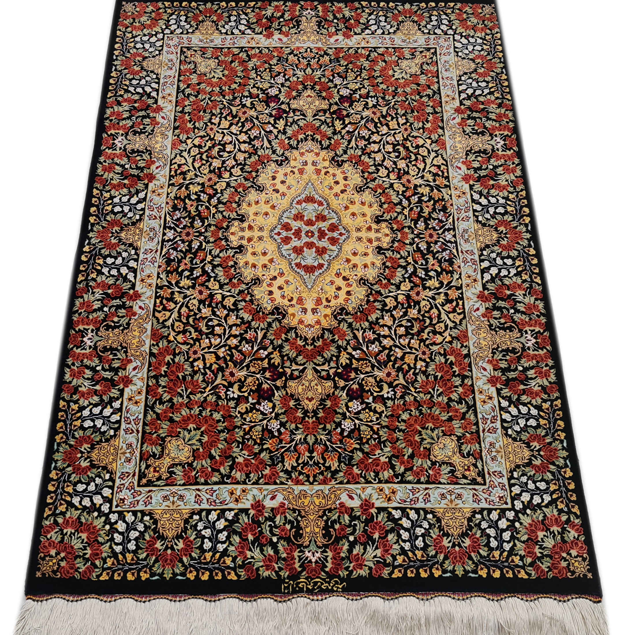 Authentic Persian Prayer Silk Rug Hand-Knotted & Luxurious Sajada Rahimi