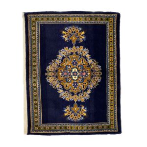 Islamic Prayer Rug Hand-Knotted Persian Rug for Salah in Navy Blue