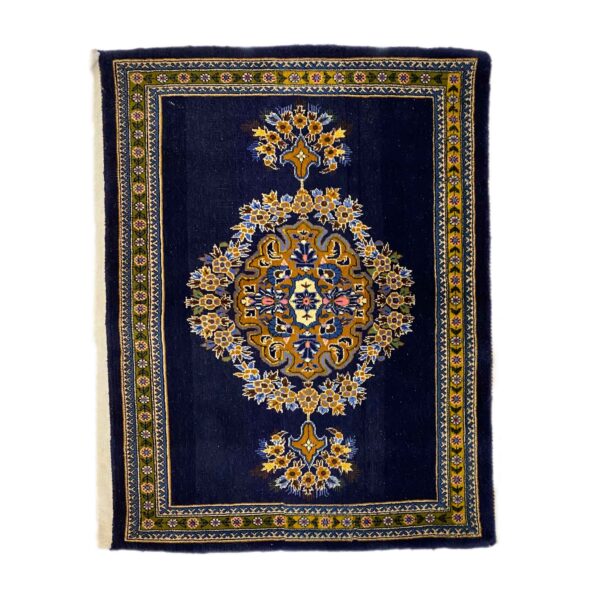 Authentic Persian Prayer Rug Hand-Knotted & Luxurious Sajada Navy Blue
