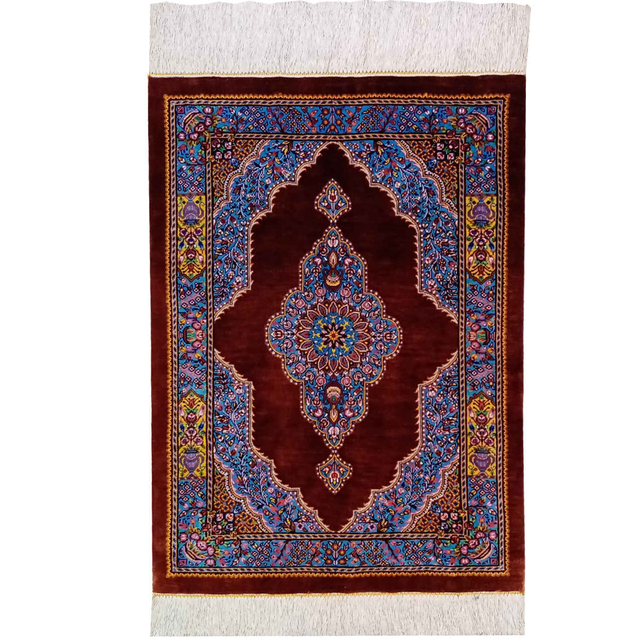 Authentic Persian Prayer Silk Rug Hand-Knotted & Luxurious Sajada