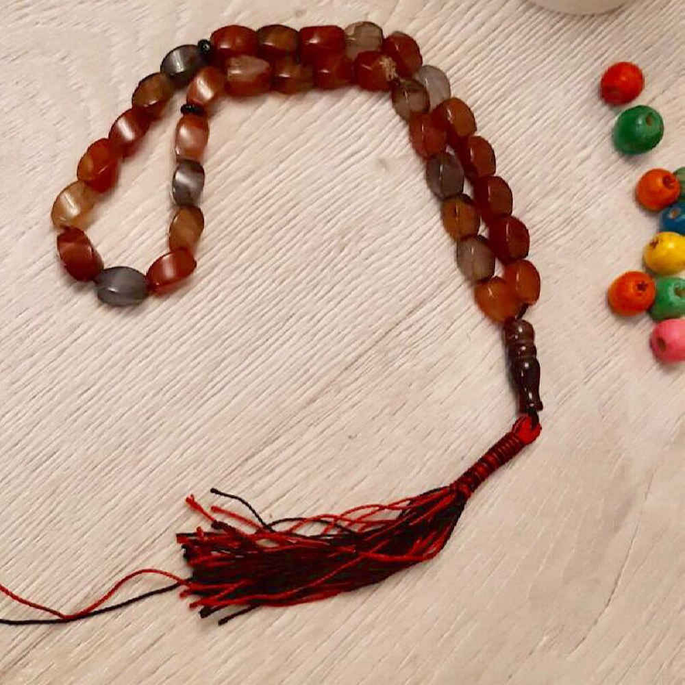 Islamic Sulemani Hakik Rosary Crafted with 33 Prayer Beads Tasbih Red